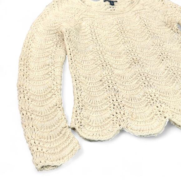 American Eagle 2012 Open Crochet Sweater S Y2K Boho Cottage Wool Scalloped Cream - Picture 3 of 9